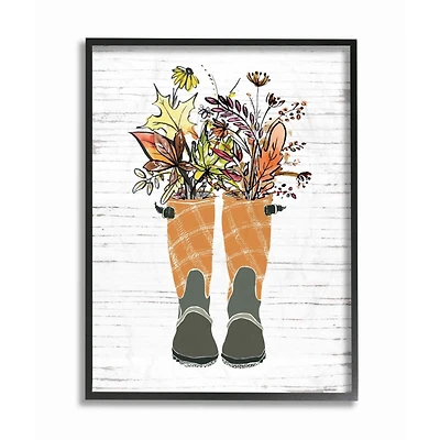Stupell Industries Fall Foliage in Boots Black Framed Wall Art