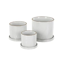 White Geometric Grid Patterned Ceramic Planter Set