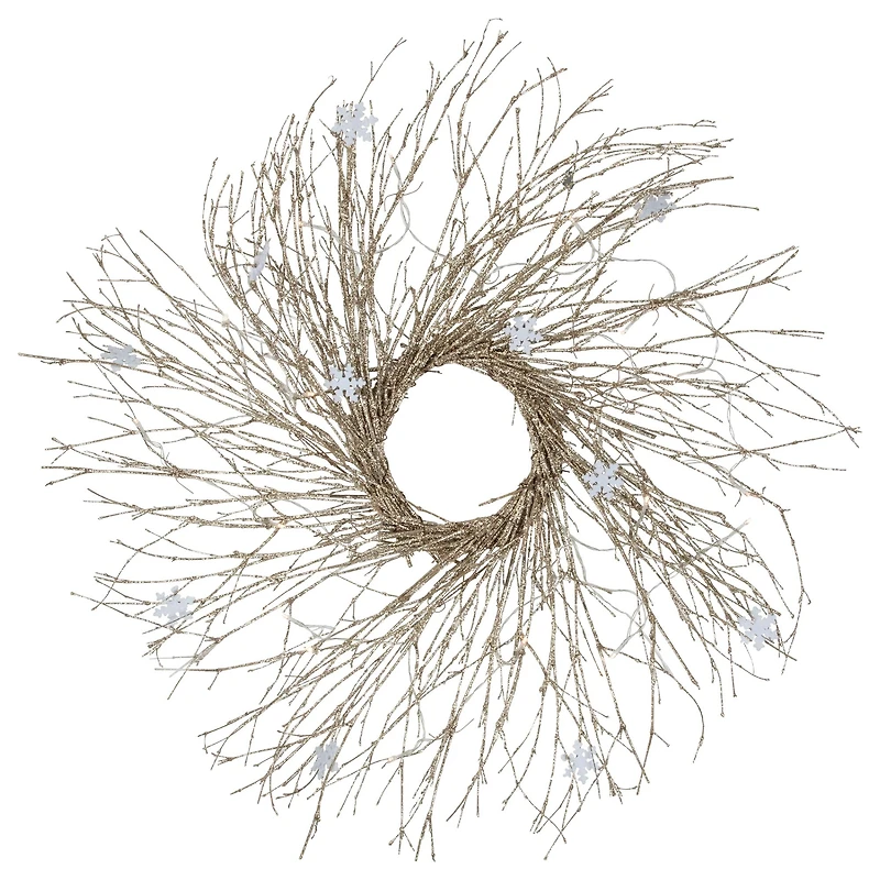 42" Pre-lit LED Champagne Gold Glittered Twig Artificial Christmas Wreath