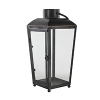 16" Black Metal Modern Candle Lantern with Gold Accents