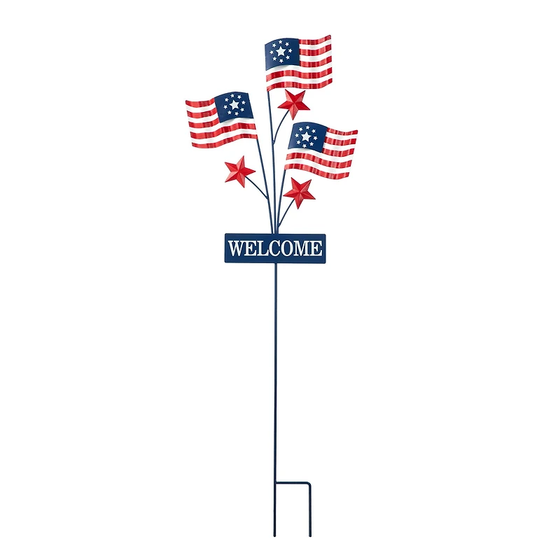 Glitzhome® 42" Patriotic Welcome Metal Flags Yard Stake