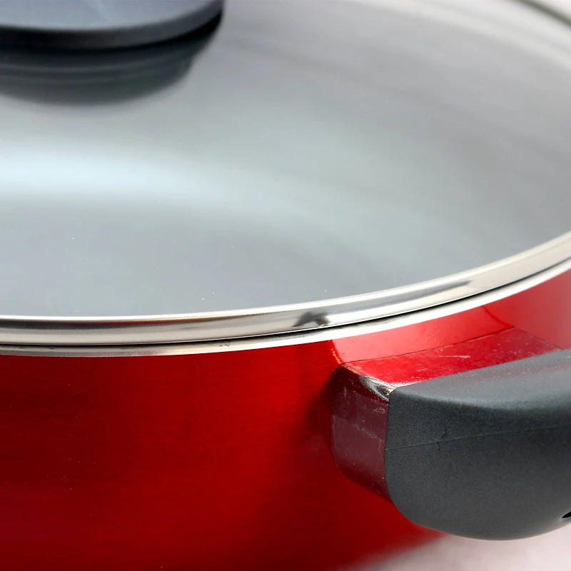 Oster Herscher 3.5qt. Red Aluminum Sauté Pan With Tempered Glass Lid