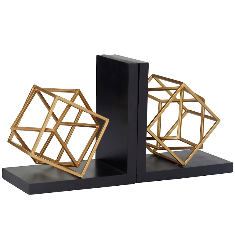 The Novogratz 8" Gold Stainless Steel Overlapping Cube Geometric Bookends with Black Bases Set