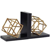 The Novogratz 8" Gold Stainless Steel Overlapping Cube Geometric Bookends with Black Bases Set