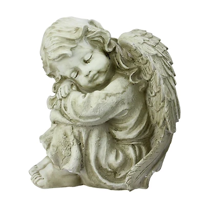 9.5" Heavenly Gardens Distressed Ivory Resting Cherub Angel Outdoor Garden Statue