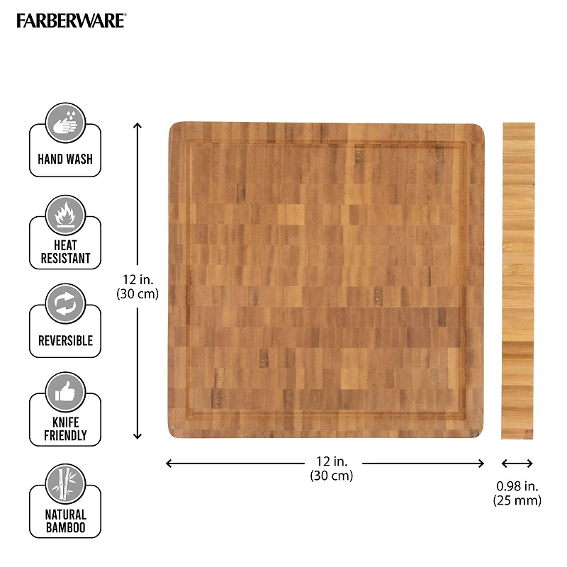 Farberware 12" End Grain Acacia Bamboo Cutting Board