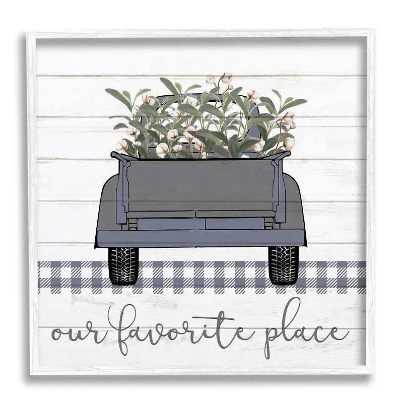 Stupell Industries Favorite Place Truck Wood Texture Blue Word Design Framed Wall Art