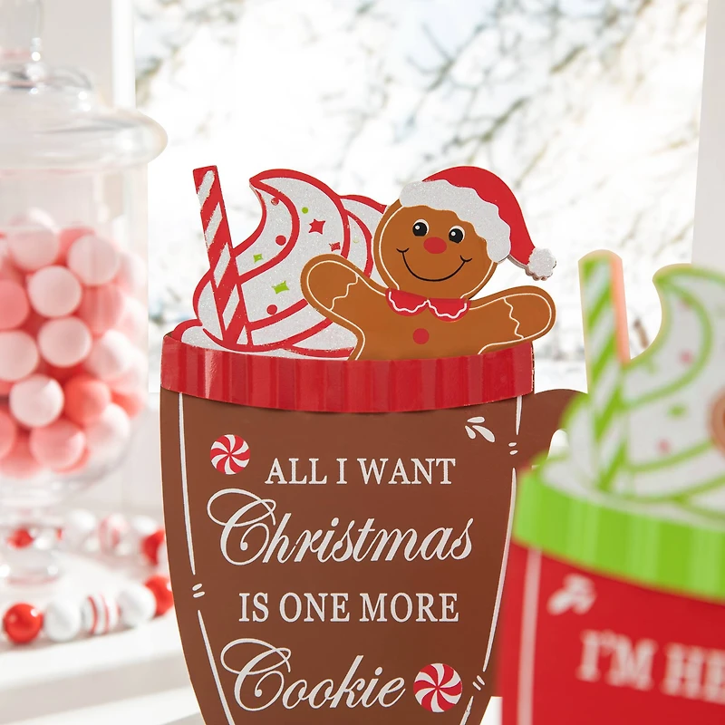 Glitzhome® 8" Christmas Gingerbread Man Mug Tabletop Décor Set