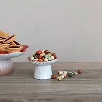 Hello Honey® 4.25" Red & White Reactive Glaze Round Stoneware Footed Mushroom Dish