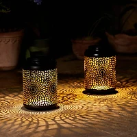 Glitzhome® 8.75" Metal Cutout Solar Powered Hanging Lantern Set
