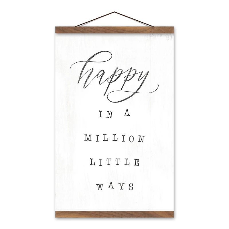 Happy in a Million Little Ways Teak Hanging Canvas