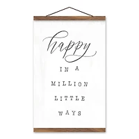 Happy in a Million Little Ways Teak Hanging Canvas