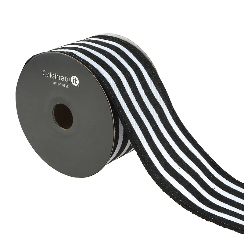 2.5" x 20ft. Black & White Stripes Wired Ribbon by Celebrate It® Halloween
