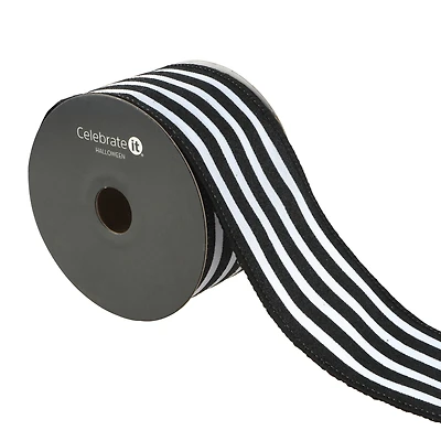 2.5" x 20ft. Black & White Stripes Wired Ribbon by Celebrate It® Halloween