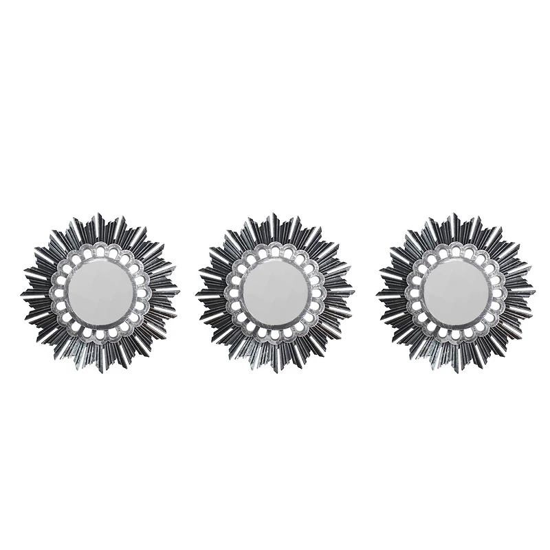 9.5" Brushed Silver Floral Sunburst Mirrors, 3ct.