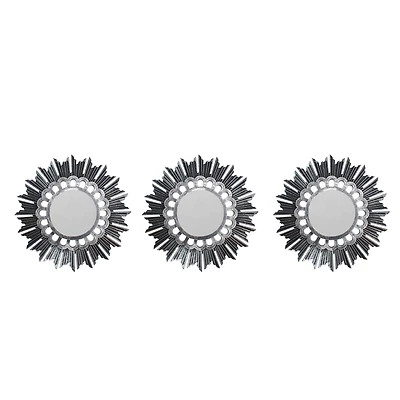 9.5" Brushed Silver Floral Sunburst Mirrors, 3ct.