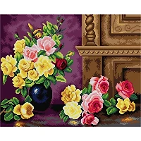 Orchidea Still Life with Roses by Olaf Hermansen Needlepoint Canvas Counted Cross Stitch Kit