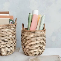 Hello Honey® Natural Brown Hand Woven Rattan Basket Set with Handles