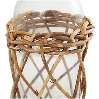 23" Clear Glass Handmade Tall Vase with Brown Rattan Woven Lower Body