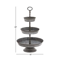 22" Gray Iron Farmhouse 3 Tier Tray Stand