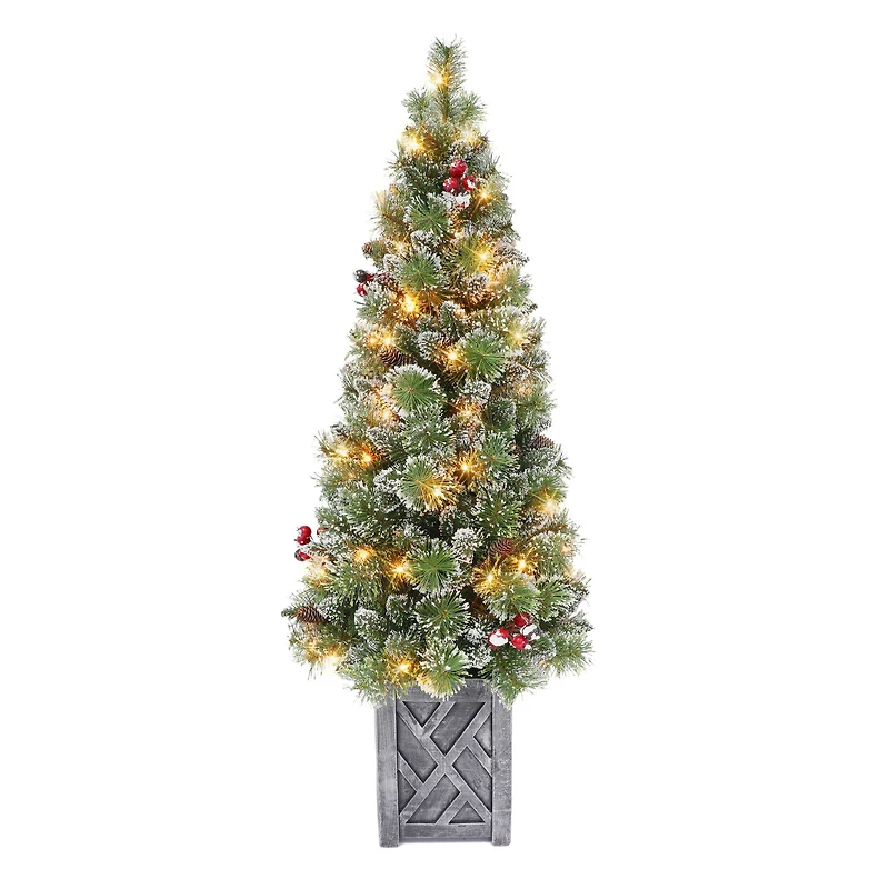 5ft. Pre-Lit Vancouver Pine Artificial Potted Christmas Tree, Clear Lights