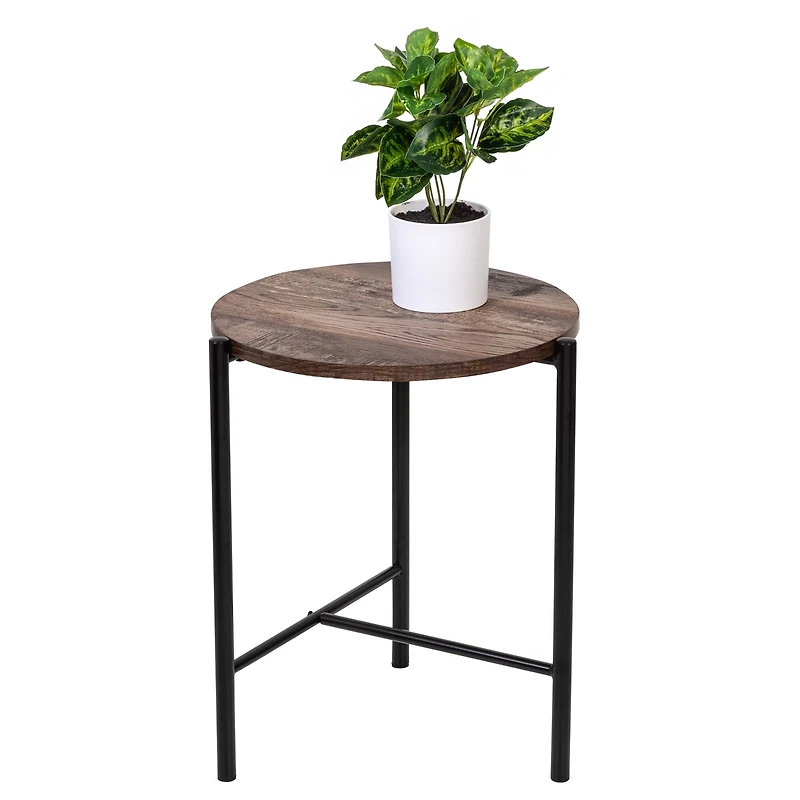 Honey Can Do Natural T-Pattern Base Round Side Table