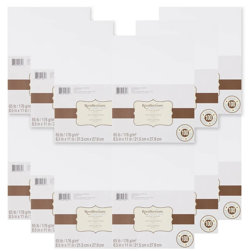 12 Packs: 100 ct. (1,200 total) White Gold 8.5" x 11" Shimmer Cardstock Paper by Recollections™