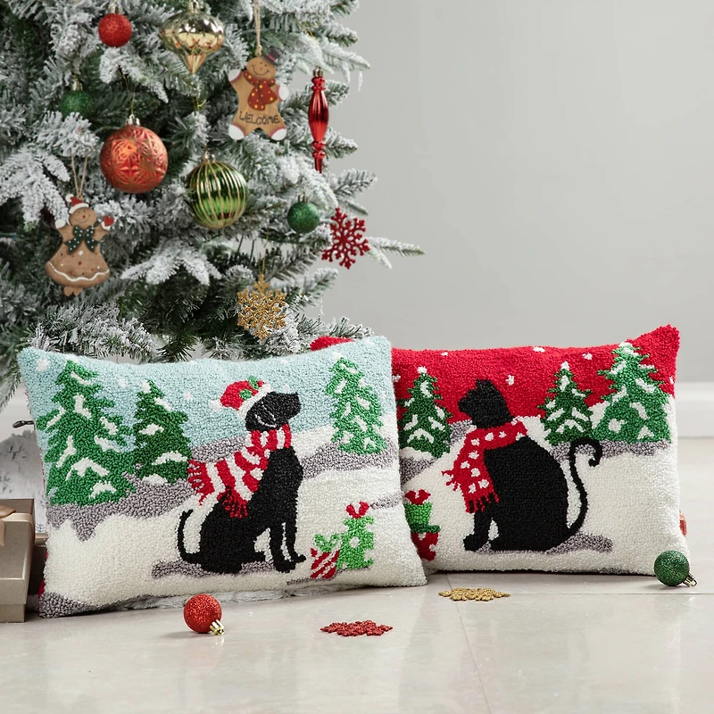 Glitzhome® Hooked Christmas Cat & Dog Pillows, 2ct.