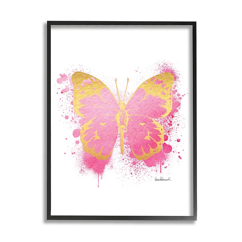 Stupell Industries Hot Pink Pop Butterfly Glam Paint Splatter in Frame Wall Art