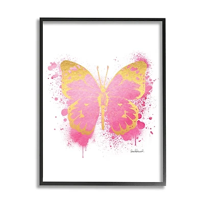 Stupell Industries Hot Pink Pop Butterfly Glam Paint Splatter in Frame Wall Art