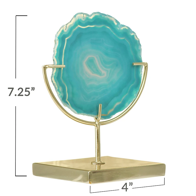 Hello Honey® 7" Marbled Turquoise Decorative Agate Slice Accent on Metal Stand