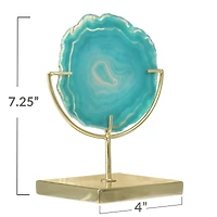 Hello Honey® 7" Marbled Turquoise Decorative Agate Slice Accent on Metal Stand