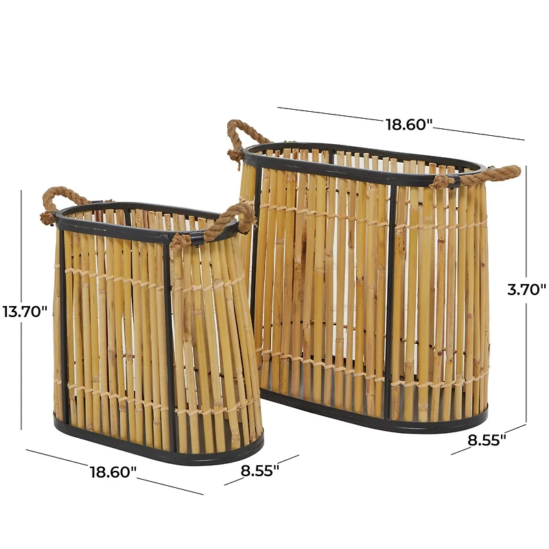 The Novogratz Brown Wicker Handmade Slatted Frame Storage Basket with Handles Set of 2 19", 14"