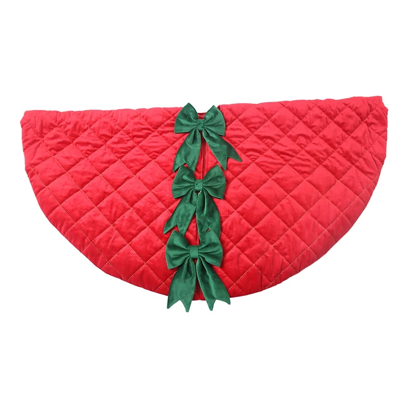 4ft. Red Quilted Tree Skirt with Green Bows by Ashland®