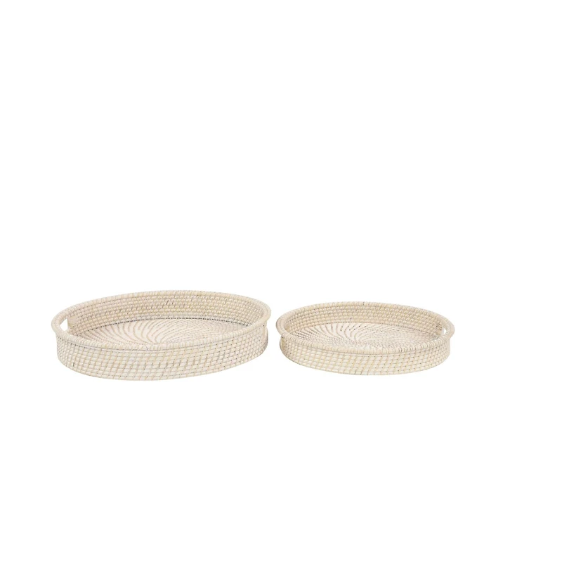 Set of 2" Cream Wood Boho Style Tray, 20", 16"