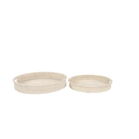 Set of 2" Cream Wood Boho Style Tray, 20", 16"