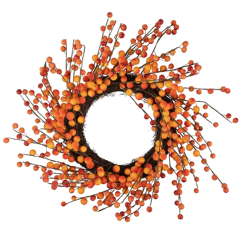 14" Orange & Red Berry Artificial Fall Harvest Twig Wreath