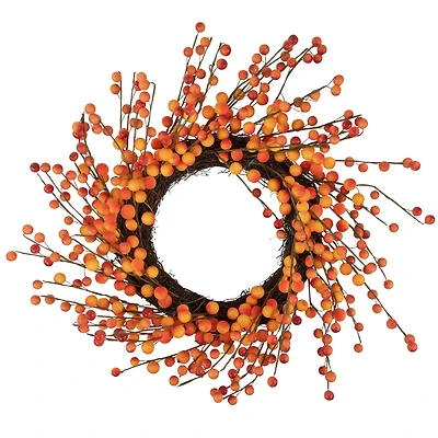 14" Orange & Red Berry Artificial Fall Harvest Twig Wreath