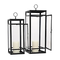 Black Minimalist Candle Lantern with Ring Handles Set