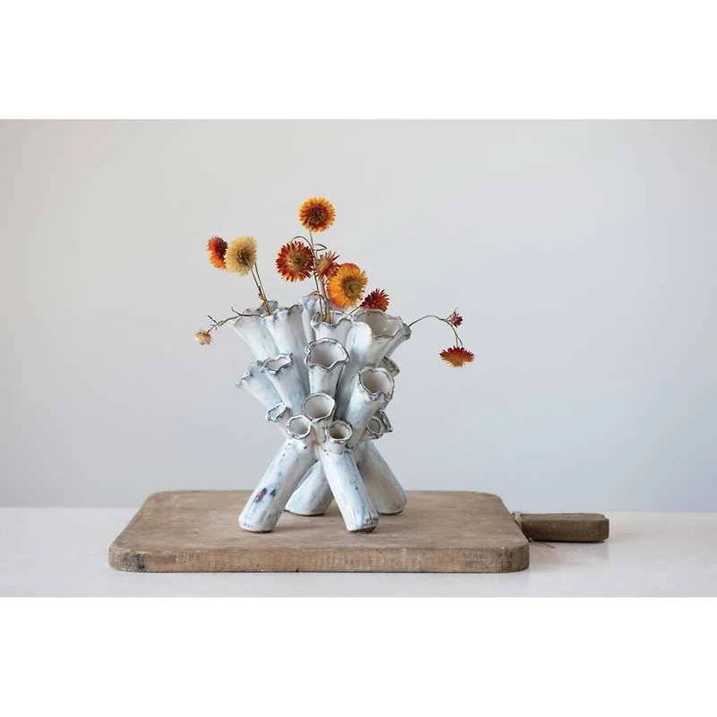 Hello Honey® 9.5" White Handmade Stoneware Sculpture Vase with Reactive Glaze Finish