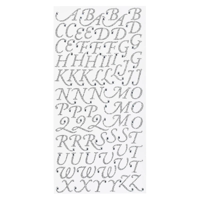 12 Packs: 75 ct. (900 total) Glitter Rhinestone Script Alphabet Stickers by Recollections™
