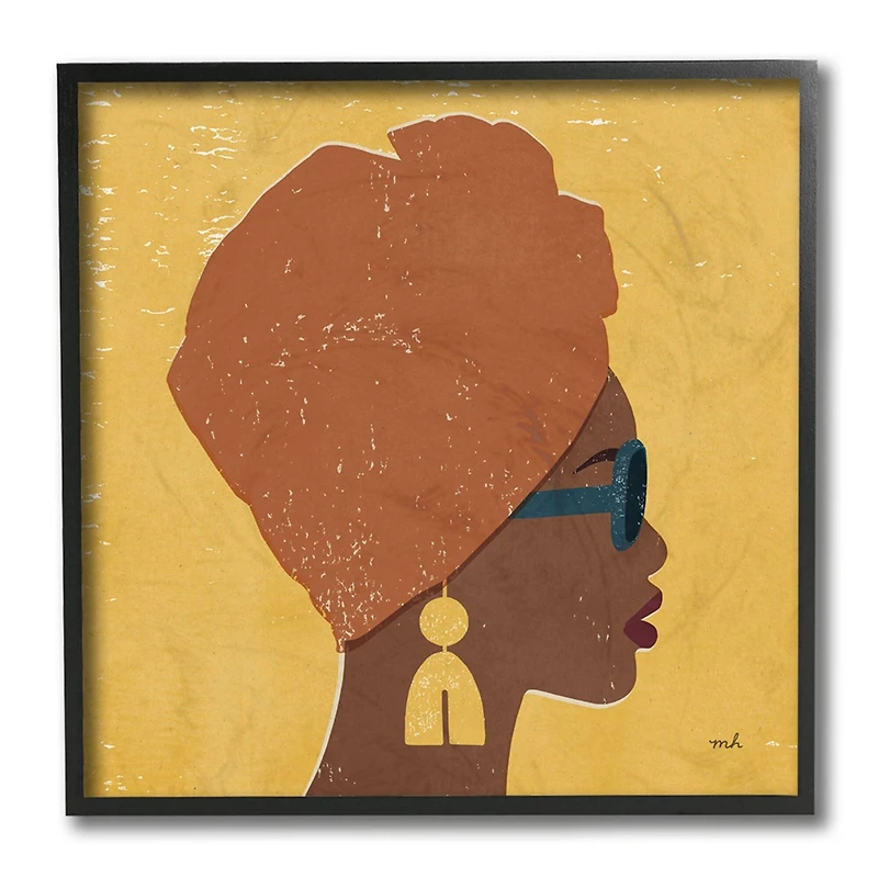 Stupell Industries Female Couture Head Wrap Glam Fashion Black Framed Wall Art, 12" x 12"