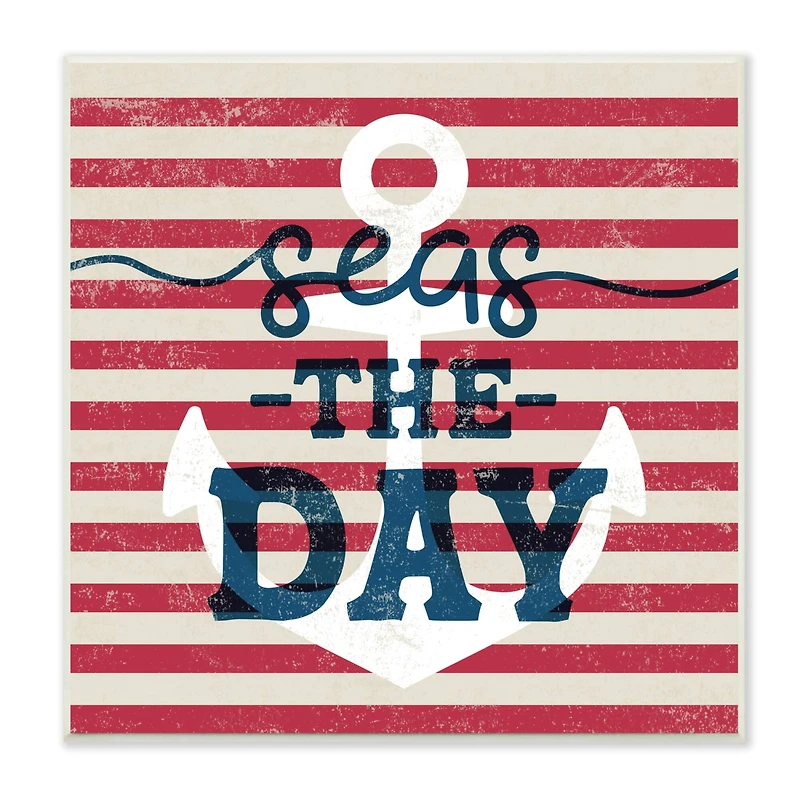 Stupell Industries Seas The Day Americana Anchor & Flag Phrase Wall Plaque Art