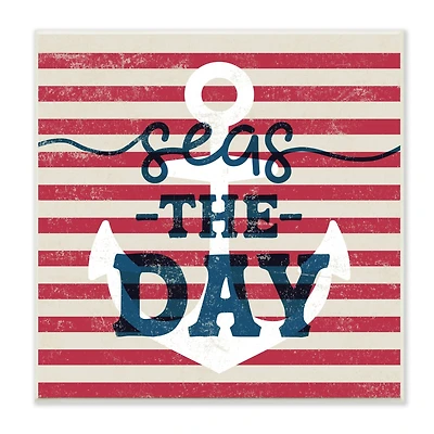 Stupell Industries Seas The Day Americana Anchor & Flag Phrase Wall Plaque Art