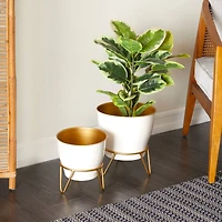 The Novogratz Set of 2 White Iron Modern Planter, 11" x 10" x 10"