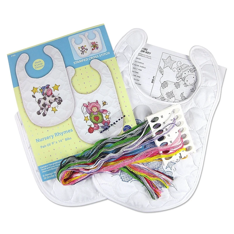 Design Works™ Nursery Rhymes Bibs Stamped Cross Stitch Kit