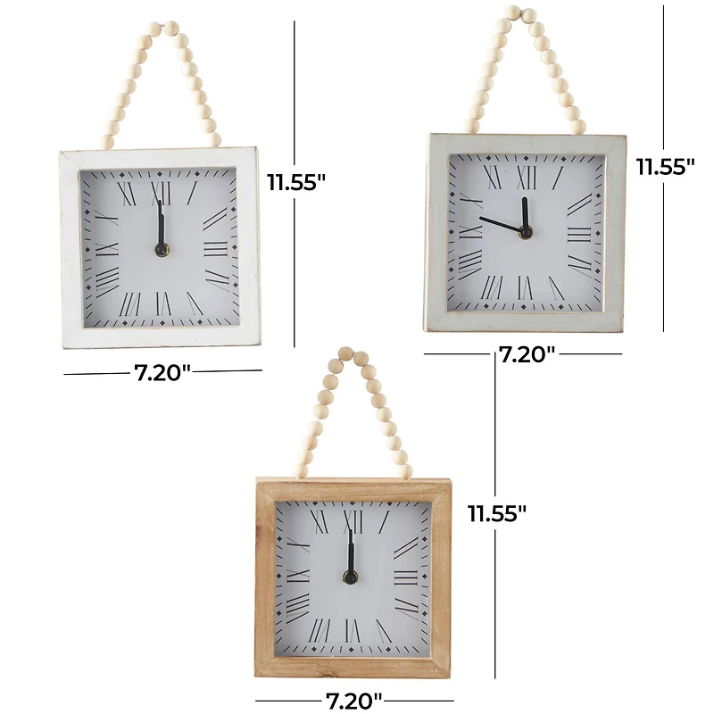 12" White Wood Wall Clock with Rope Strap Set
