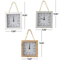 12" White Wood Wall Clock with Rope Strap Set