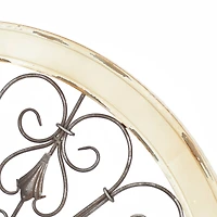 Cream & Brown Metal & Wood Round Wall Décor