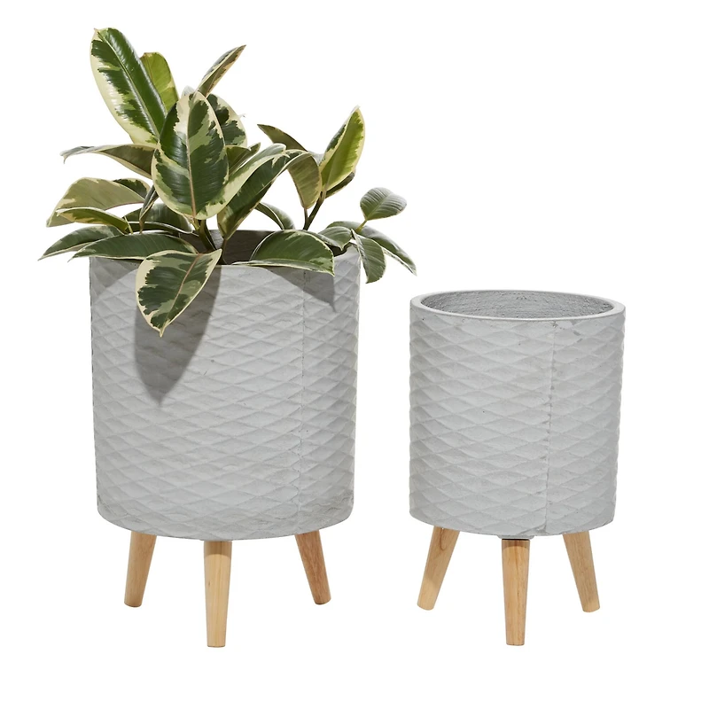 Light Gray Cylinder Polystone Contemporary Planter Set